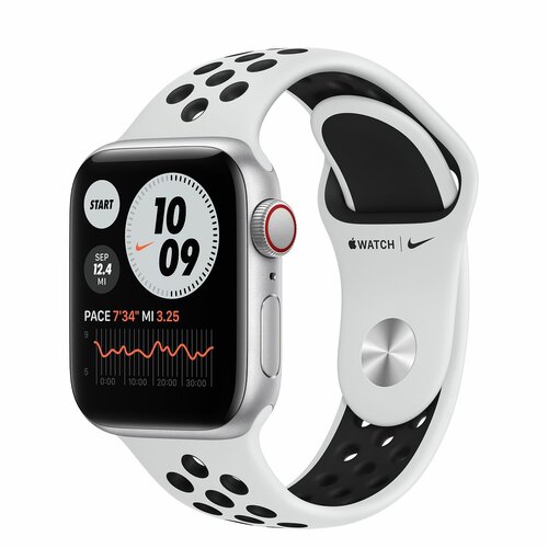 APPLE Watch SE Nike GPS + Cellular 40mm koperta z aluminium (srebrny) + pasek sportowy (czysta platyna/czarny)