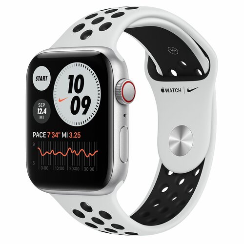 APPLE Watch SE Nike Cellular 44mm (Srebrny z opaską sportową w kolorze czystej platyny/czarnym)