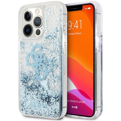 Etui GUESS 4G Big Liquid Glitter do Apple iPhone 13 Pro Niebieski