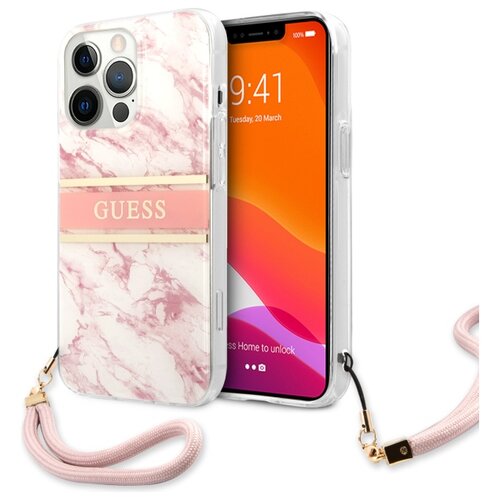 Etui GUESS Marble Strap do Apple iPhone 13 Pro Max Różowy