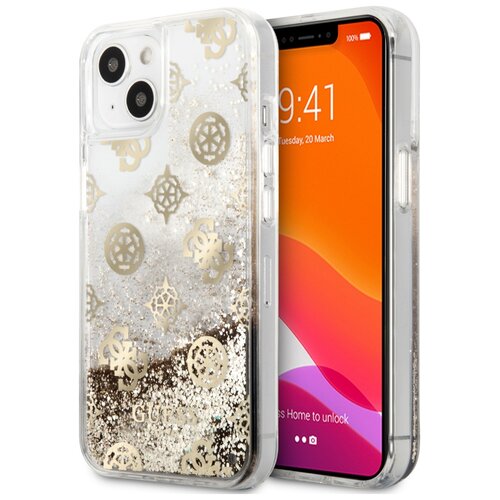 Etui GUESS Peony Liquid Glitter do Apple iPhone 13 Mini Złoty