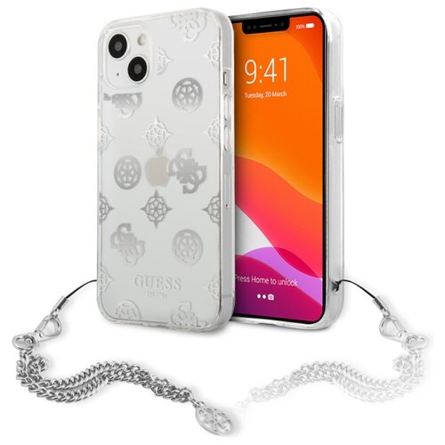 Etui GUESS Peony Chain Collection do Apple iPhone 13 Mini Srebrny