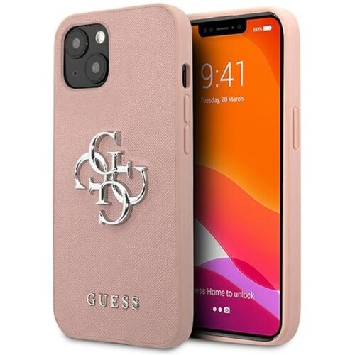 Etui GUESS Saffiano 4G Big Silver Logo do Apple iPhone 13 Różowy
