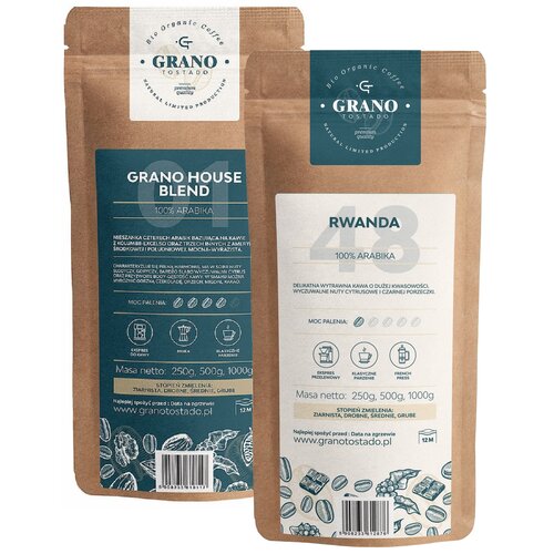Kawa ziarnista GRANO TOSTADO Rwanda Arabica 1 kg + GRANO TOSTADO House Blend Arabica 1 kg