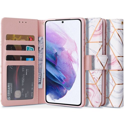 Etui TECH-PROTECT Wallet do Samsung Galaxy S21 FE Marble Różowy
