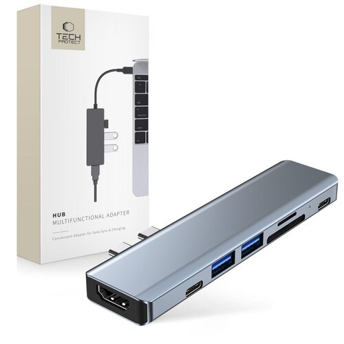 Hub TECH-PROTECT V5-HUB 7w1 USB Typu C, Pasywna Szary