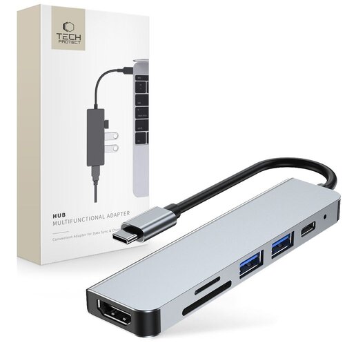 Stacja dokująca TECH-PROTECT V4-HUB 6w1 USB Typu C, Pasywna Szary