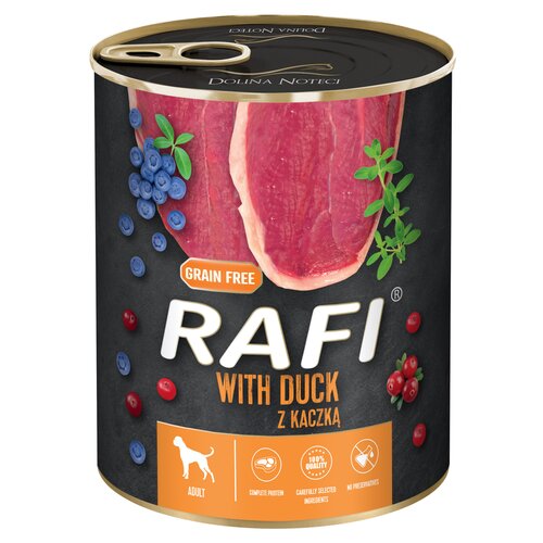 Karma dla psa RAFI z kaczką, borówką i żurawiną 800 g