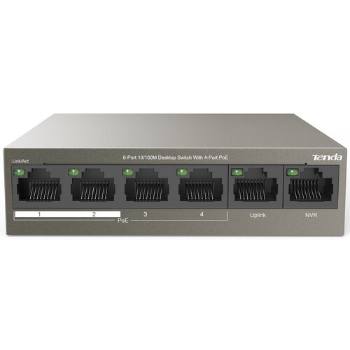 Switch TENDA TEF1106P-4-63W Fast Ethernet, 6 portów, Funkcja PoE