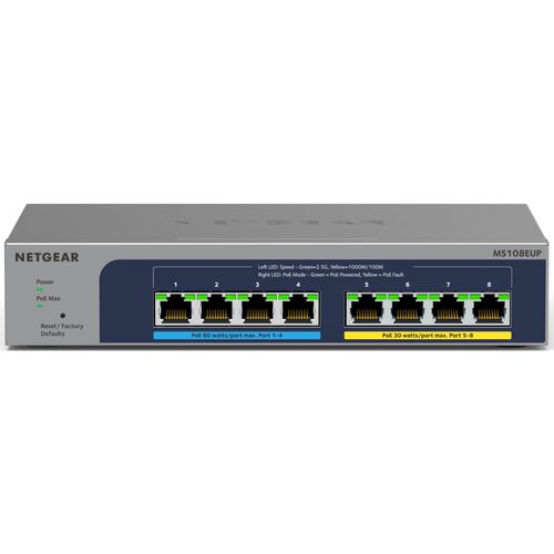 Switch NETGEAR MS108EUP 2.5 Gigabit Ethernet, 8 portów, Funkcja PoE, Zarządzalny
