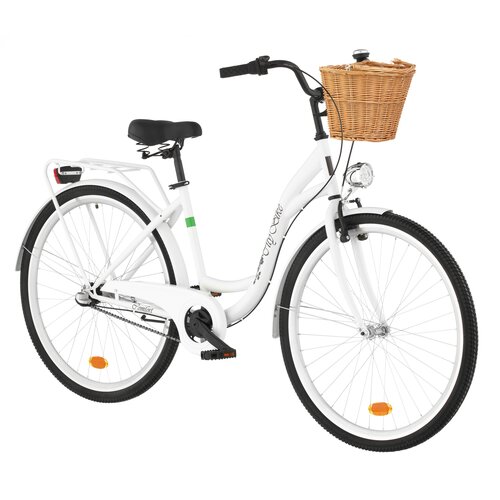 Rower miejski DAWSTAR Citybike S3B 28 cali damski Biały + Koszyk wiklinowy na rower VÖGEL VKS-502 Stylowy