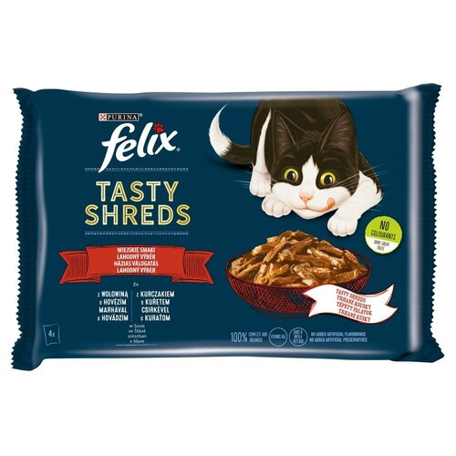 Karma dla kota FELIX Tasty Shreds Wołowina i Kurczak (4 x 80 gr)