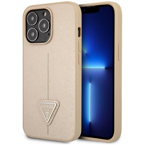 Etui GUESS Saffiano Triangle Logo do Apple iPhone 13 Pro Beżowy