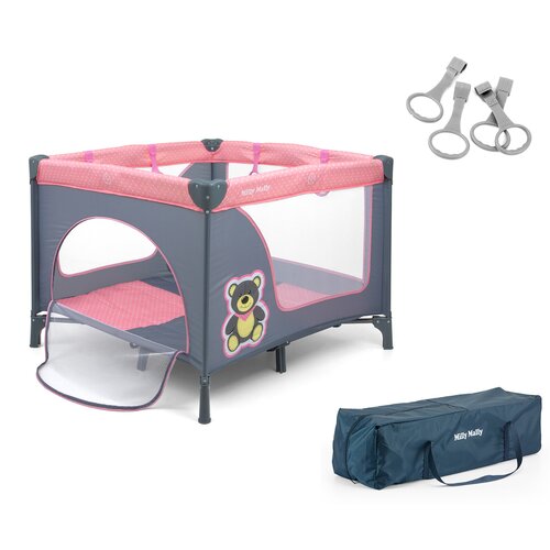 Łóżeczko MILLY MALLY Fun Pink Bear Różowo-szary