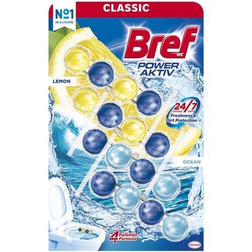 Kostka do WC BREF Power Aktiv Cytryna i Ocean 4x50g