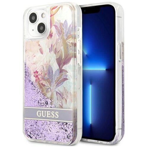 Etui GUESS Flower Liquid Glitter do Apple iPhone 13 Mini Fioletowy