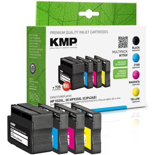 Zestaw tuszów KMP do HP 932 XL / 933 XL Czarny, Błękitny, Purpurowy, Żółty 1725,4005