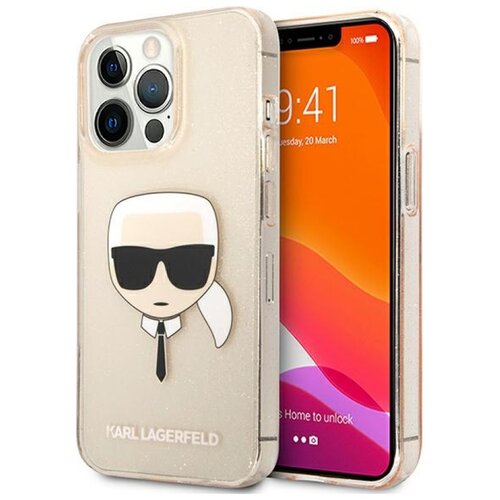 Etui KARL LAGERFELD Glitter Karl's Head do Apple iPhone 13 Pro Złoty