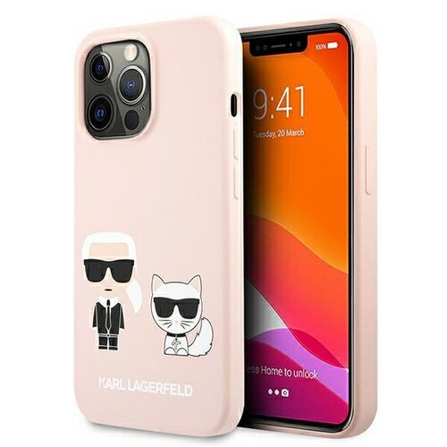 Etui KARL LAGERFELD Silicone Ikonik Karl & Choupette MagSafe do Apple IPhone 13 Pro Jasnoróżowy