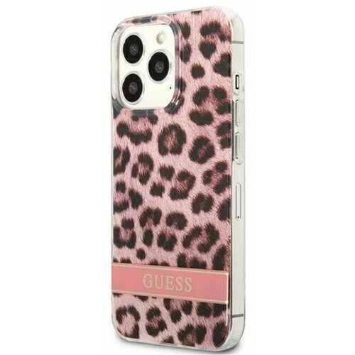Etui GUESS Leopard Electro Stripe do Apple iPhone 13 Pro Różowy