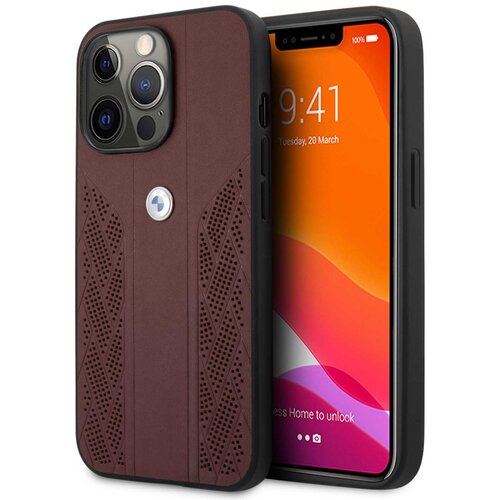 Etui BMW Leather Curve Perforate do Apple iPhone 13/13 Pro Czerwony