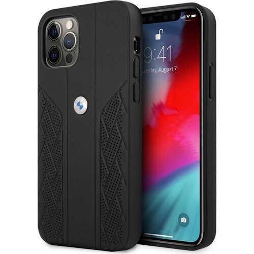 Etui BMW Leather Curve Perforate do Apple iPhone 12 Pro Max Czarny