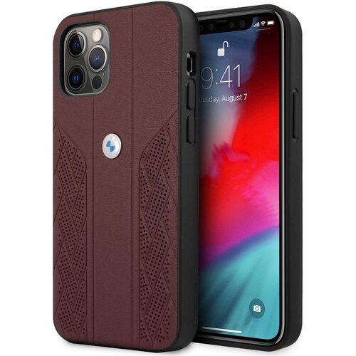 Etui BMW Leather Curve Perforate do Apple iPhone 12 Pro Max Czerwony