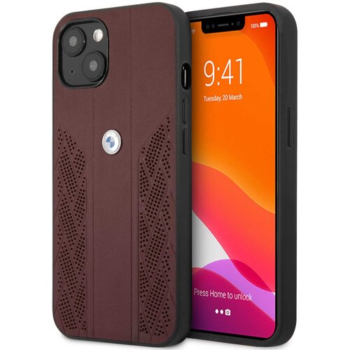 Etui BMW Leather Curve Perforate do Apple iPhone 13 mini Czerwony