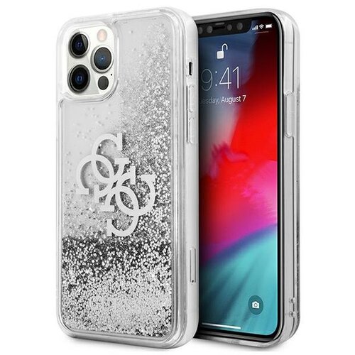 Etui GUESS 4G Big Logo Liquid Glitter do Apple iPhone 12 Pro Max Srebrny