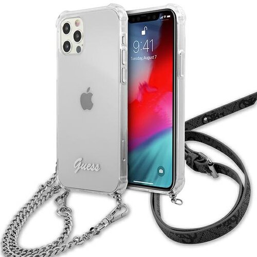 Etui GUESS 4G Silver Chain do Apple iPhone 12 Pro Max Przezroczysty