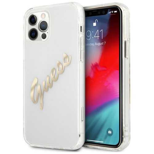 Etui GUESS Vintage Script Gold do Apple iPhone 12/12 Pro Przezroczysty
