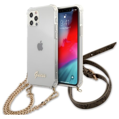 Etui GUESS 4G Gold Chain do Apple iPhone 12/12 Pro Przezroczysty