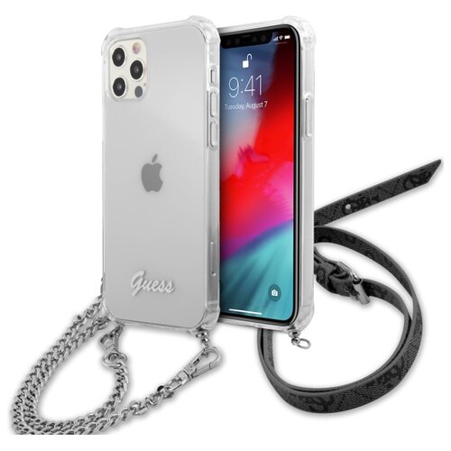 Etui GUESS 4G Silver Chain do Apple iPhone 12/12 Pro Przezroczysty