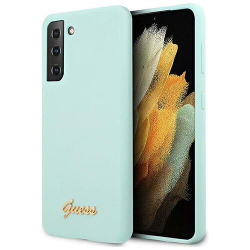 Etui GUESS Silicone Script Metal Logo do Samsung Galaxy S21+ Niebieski