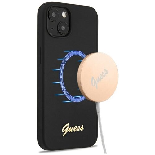 Etui GUESS Silicone Script Gold Logo MagSafe do Apple iPhone 13 Czarny