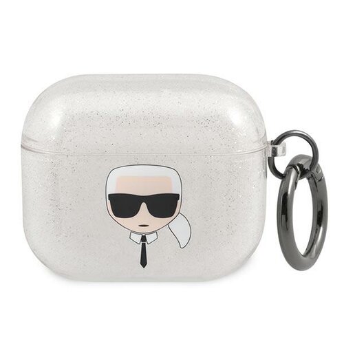 Etui na słuchawki KARL LAGERFELD Glitter Karl's Head do Apple AirPods 3 Srebrny
