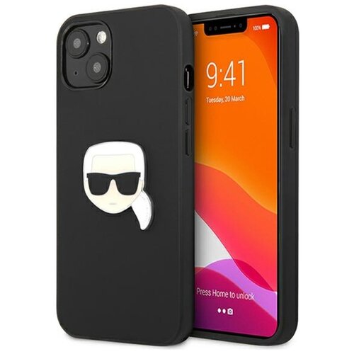 Etui KARL LAGERFELD Leather Ikonik Karl's Head Metal do Apple iPhone 13 Mini Czarny