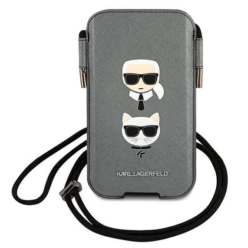 Etui KARL LAGERFELD Saffiano Karl & Choupette Head do Apple iPhone Szary