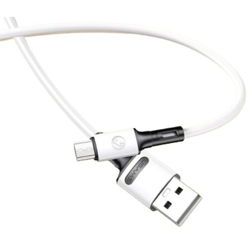Biały kabel USB z końcówkami USB i Micro USB, z widocznym logo "USAMS" na jednej z wtyczek. Kabel ma czarne akcenty przy złączach.
