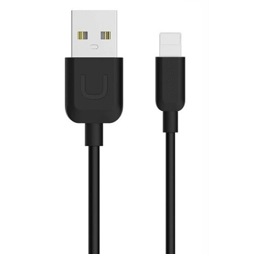 Czarny kabel USB-Lightning o długości 1 metra, z widocznymi dwoma końcówkami: USB z dużą literą "U" oraz Lightning z napisem "USAMS".