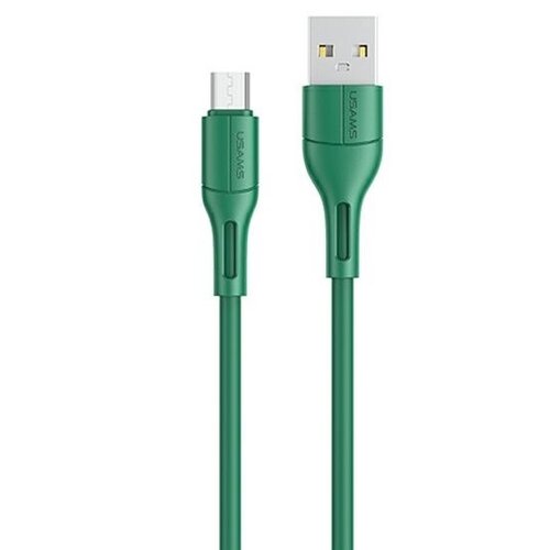 Zielony kabel USB - Micro USB o długości 1 metra, z widocznymi złączami USB i Micro USB. Na obu końcówkach kabla znajduje się napis "USAMS".