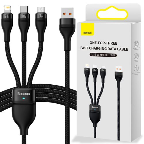 Kabel USB - Micro USB/USB-C/Lightning BASEUS Flash Series 3w1 1.2 m Czarny