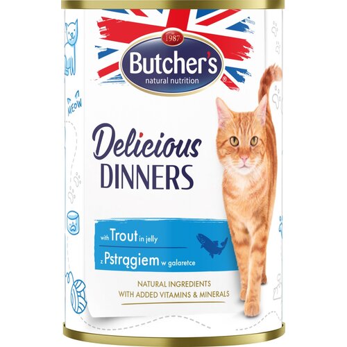 Karma dla kota BUTCHER'S Delicious Dinners kawałki z pstrągiem w galaretce 400 g