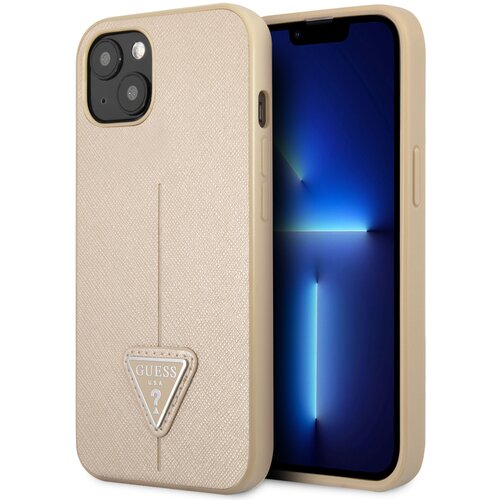 Etui GUESS Saffiano Triangle Logo do Apple iPhone 13 Mini Beżowy