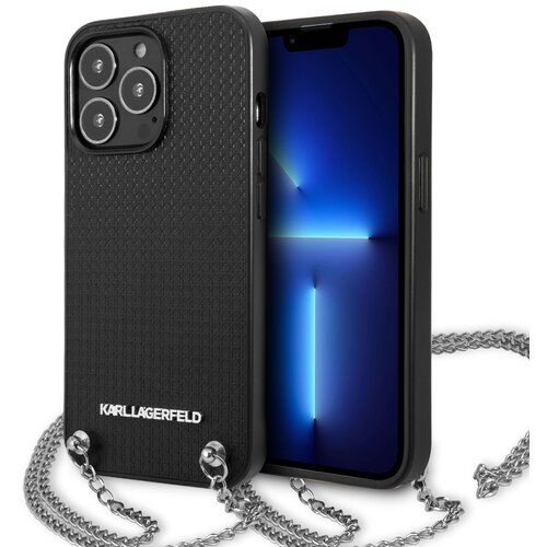 Etui KARL LAGERFELD Leather Textured and Chain do Apple iPhone 13 Pro Czarny