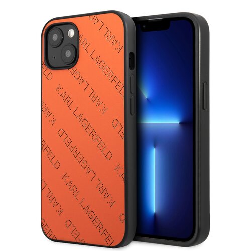 Etui KARL LAGERFELD Perforated Allover do Apple iPhone 13 Pomarańczowy