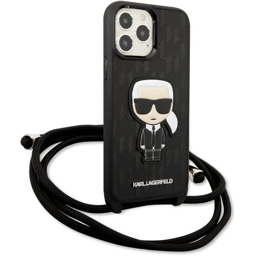 Etui KARL LAGERFELD Leather Monogram Patch and Cord Iconik do Apple iPhone 13 Pro Max Czarny