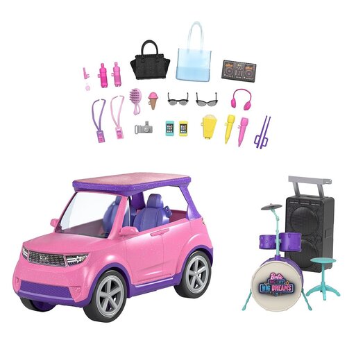 Samochód Barbie Big City Koncertowa scena 2w1 GYJ25 + Lalka Barbie Daisy w podróży