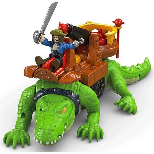 Zabawka FISHER PRICE Imaginext Kroczący krokodyl i Pirat Hak DHH63 + Zabawka MATTEL Imaginext + Rekin obrońca skarbu