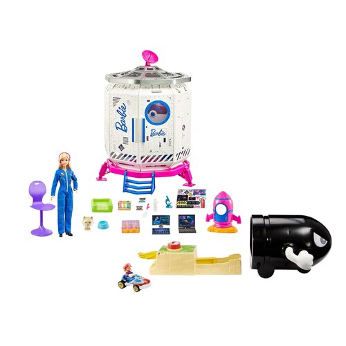 Lalka Barbie Stacja kosmiczna + Samochód Hot Wheels Mario Kart Bullet Bill